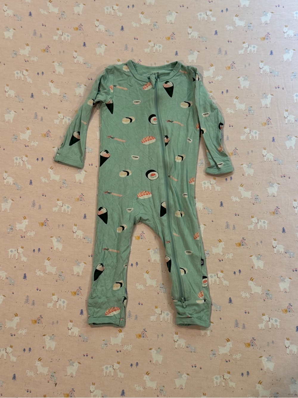 Kyte Green Sushi-Print Kids One-Piece Zipper Romper